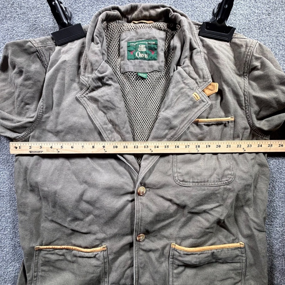 Orvis Field Jacket Men's Large Olive Green Leather Trim Elbow Patch Multi-Pocket - Picture 5 of 16